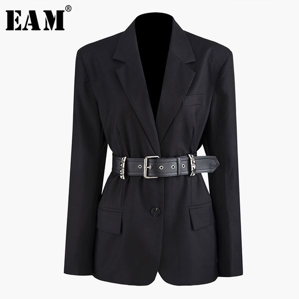 

eam] loose fit pu leather rivet decoration belt jacket new lapel long sleeve women coat fashion tide autumn winter 2019 jz276, Black;brown