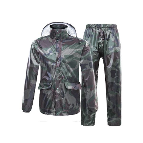 

outdoor camouflage raincoat and rainpants mens camo riding hiking fishing motorcycle rainwear male waterproof hooded suits, Blue;black