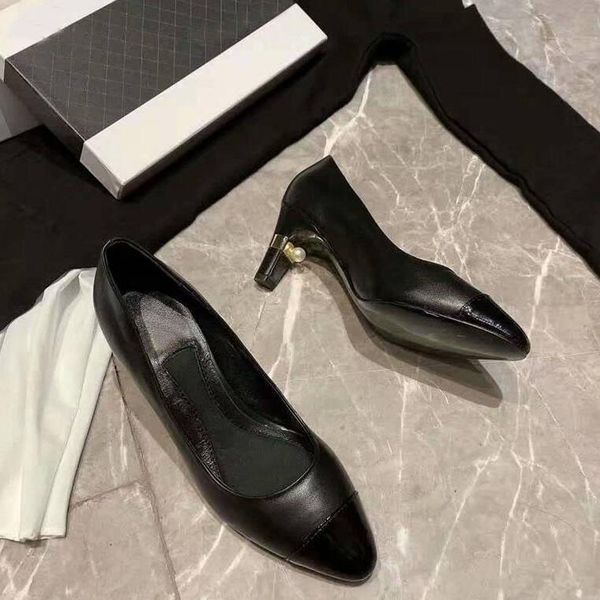 

original box] brand new womens single high heel sheepskin pumps 60mm spring summer dress slip on pointed toes shoes size 35-40, Black