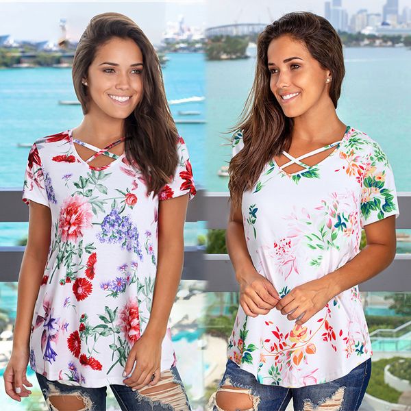 

женская дизайнерская футболка летняя базовая рубашка топ с коротким рукавом свободная печатная футболка женщины, White