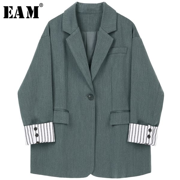 

eam] loose fit striped cuff spliced big size suit jacket new lapel long sleeve women coat fashion tide spring autumn 2020 1a215, Black;brown