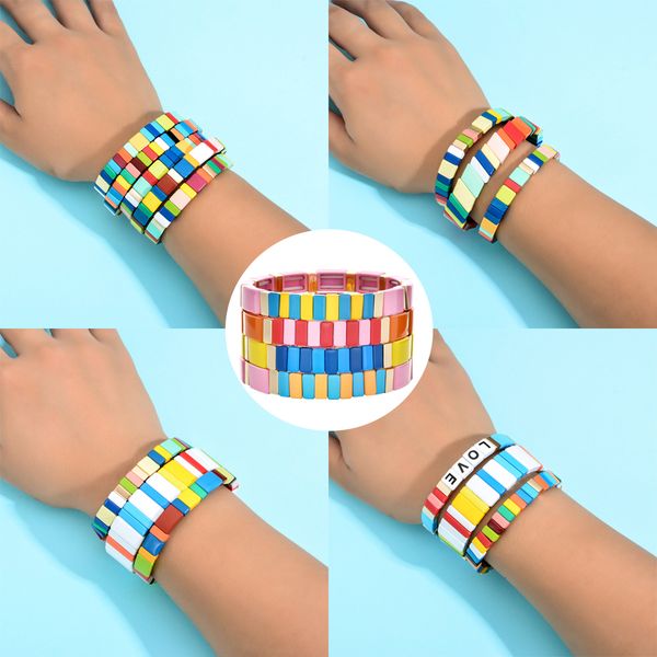 

new multicolor elastic rope chain alloy tile bracelet for men male bracelets femme jewelry adjustable stacking fashion bangles, Golden;silver