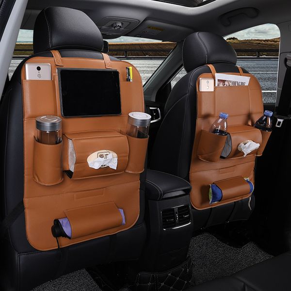 

car seat back storage bag organizer travel box pocket pu leather universal stowing tidying protector kids drink auto accessoires
