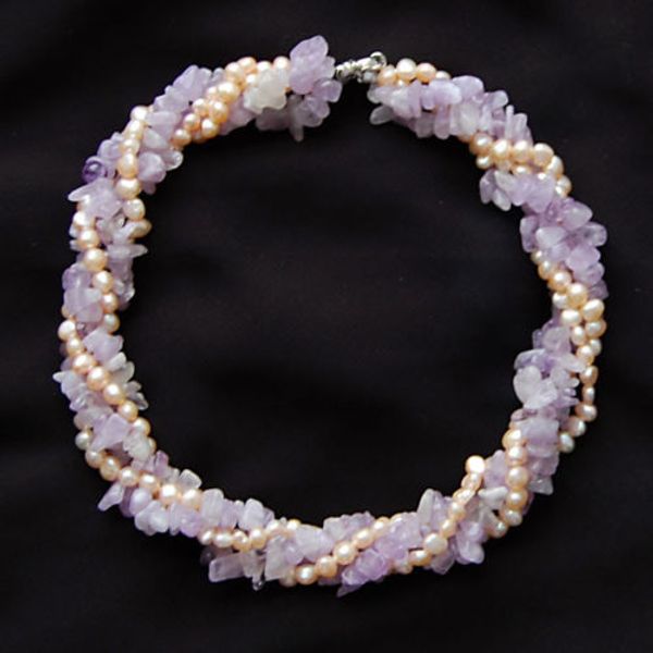 

new irregular natural pearl pink pearl natural jades amethysts zs princesss necklace 18inches, Silver