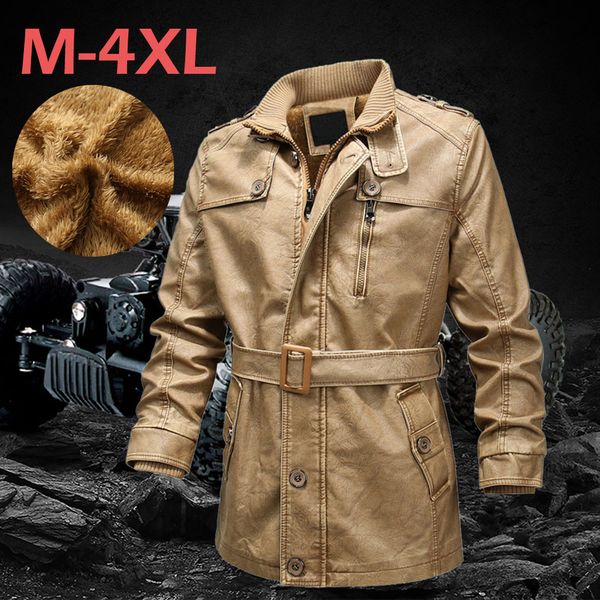 

men leather jacket winter waterproof faux fur coats men leather motorcycle jackets clothing gothic faux jacket belt zipper, Black