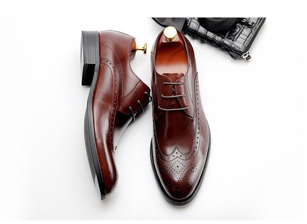 

genuine leather men popular fashion new style business office work dress shoes men carved breathable brogue shoes ing, Black