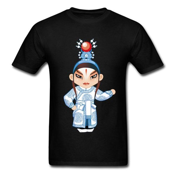 

unique summer beijing opera cartoon print men's t-shirt custom family 100% cotton short sleeve black tee shirt, White;black