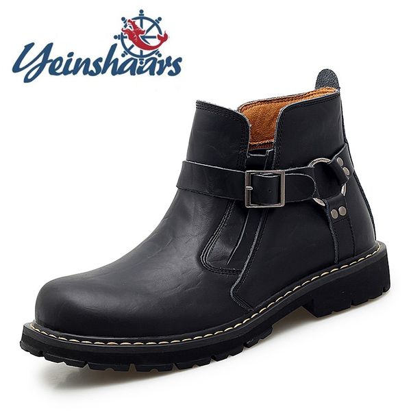 

new mens shoes genuine leather casual abiye fashion men ankle boots outdoor shoes wear-resisting casual boots botas hombre, Black