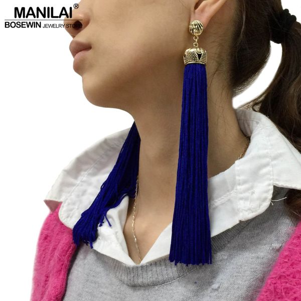 

manilai 4 colors vintage bohemian long tassel earrings for women fashion jewelry statement dangle earrings ethnic earrings, Golden