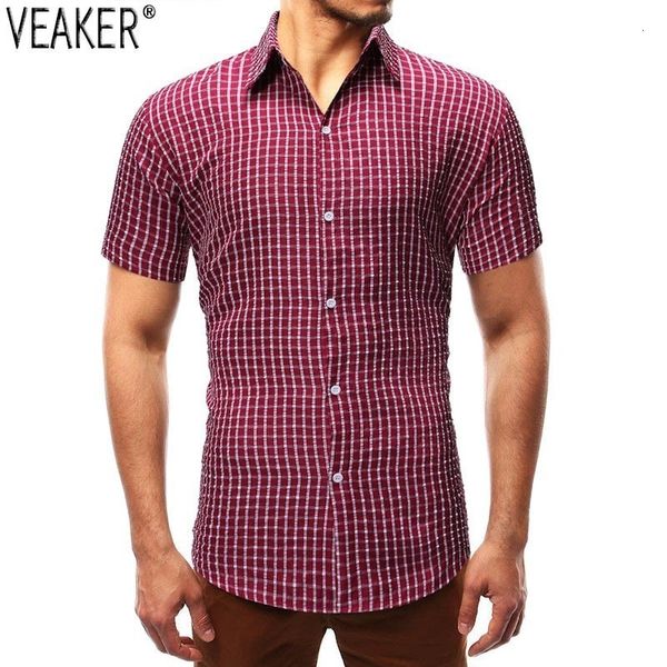 

2019 new men summer short mouths men casual men's shirts red blue black slim fit shirt  -2xl, White;black