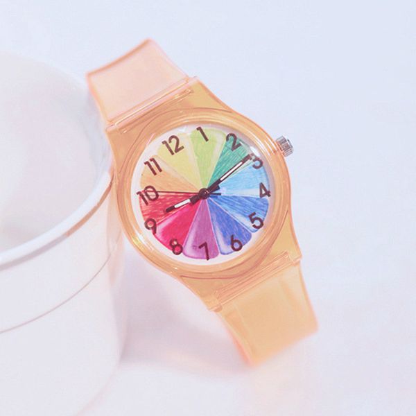 

children's quartz watches fashion color dial silicone transparent strap students wrist watch girls boy clock relogio feminino, Blue