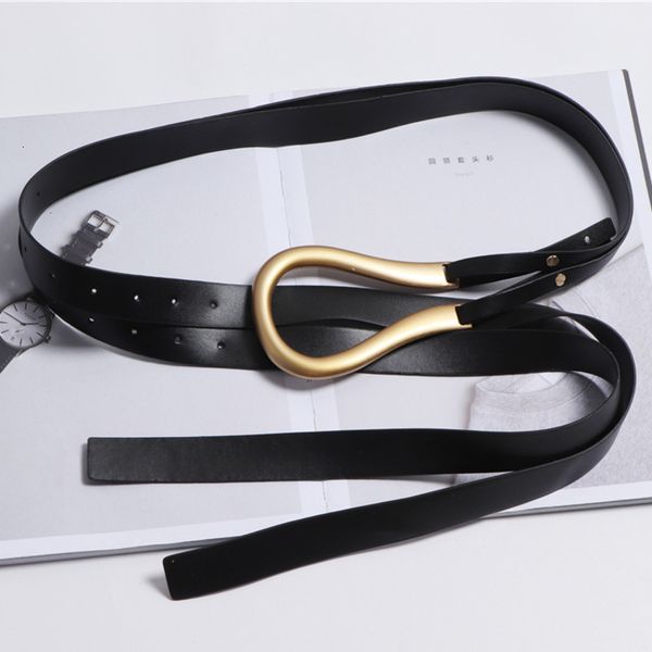 

lanmrem 2020 light luxury accessories horseshoe metal buckle imported microfiber leather belt double belt pc199, Black;brown