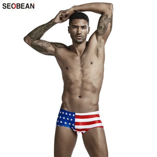 

seobean men's swimming suits holiday water sports flag digital printing swimming boxers spring spa trunks