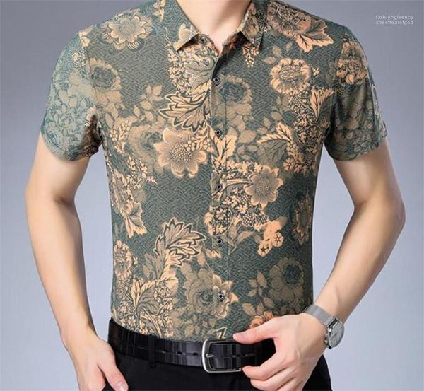 

fashion male clothing floral print turn down collar mens casual shirts short sleeve skinny teenager, White;black