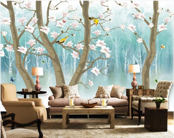 

custom wall stickes p fantasy nostalgic european magnolia yellowbird tv background pictures home decor murals wallpaper for walls 3 d
