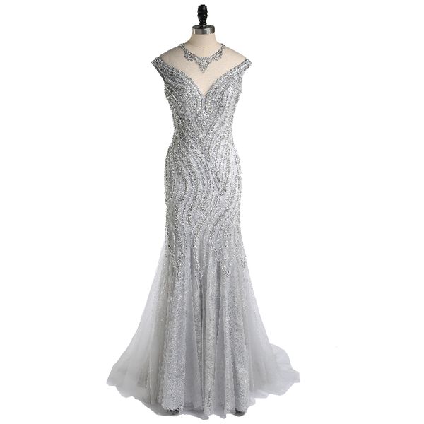 

custom pure hand-beaded fashion ball mermaid evening gown new fishtail package hip silver gray lace ball gown beauty party dresses, Black;red