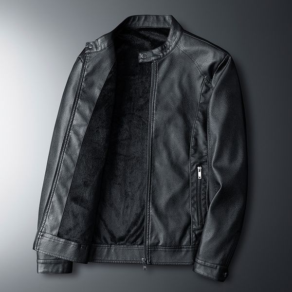 

pu leather men's slim 2019 autumn and winter men's motorcycle leather jacket youth jacket plus velvet thickening, Black