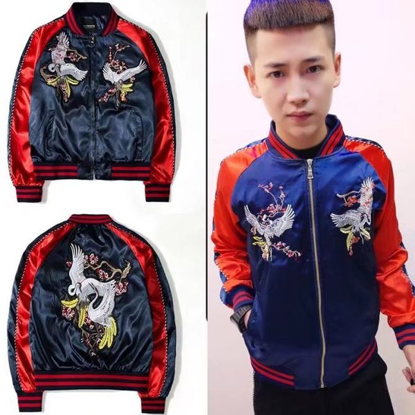 

19wf luxury mens designer jacket white crane embroidery coat fashion tide wild casual jacket outdoor sports street hip hop winter clothes, Black;brown