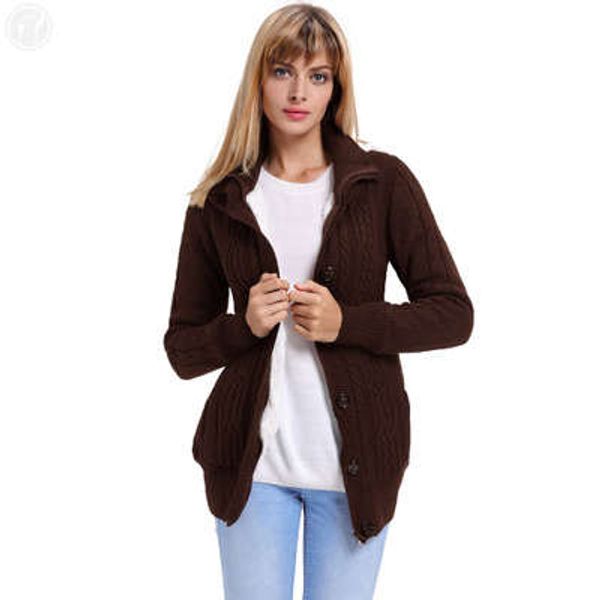 

women solid color cardigan fashion ladies button zipper pocket knit sweater casual hooded long-sleeve jacket female 0-0, Black;brown