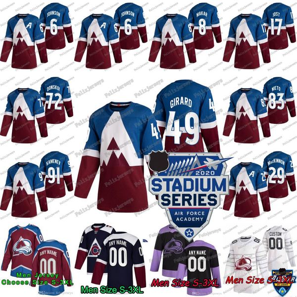 

49 samuel girard 2020 stadium series colorado avalanche pierre-edouard bellemare ryan graves pavel francouz philipp grubauer t. j. tynan, Black;red