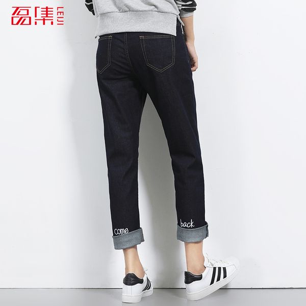 

leijijeans 2017 new arrival 40-120kg jeans woman fashion parrern low elastic mid waist casual harem jeans loose trousers, Blue