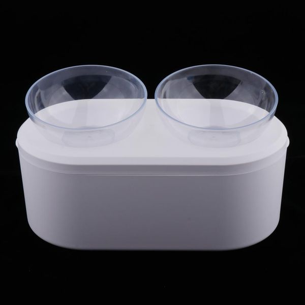 

elevated raised pet cat double bowl food water feeder food can snack storage