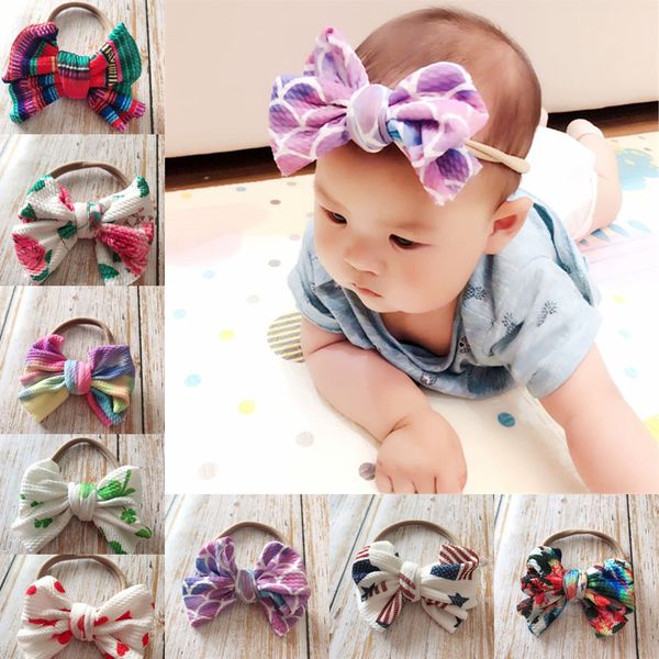 

new europe baby girls diy bow headband kids elastic bowknot hairband children bandanas colorful head band hair accessory 8 colors 14955, Slivery;white