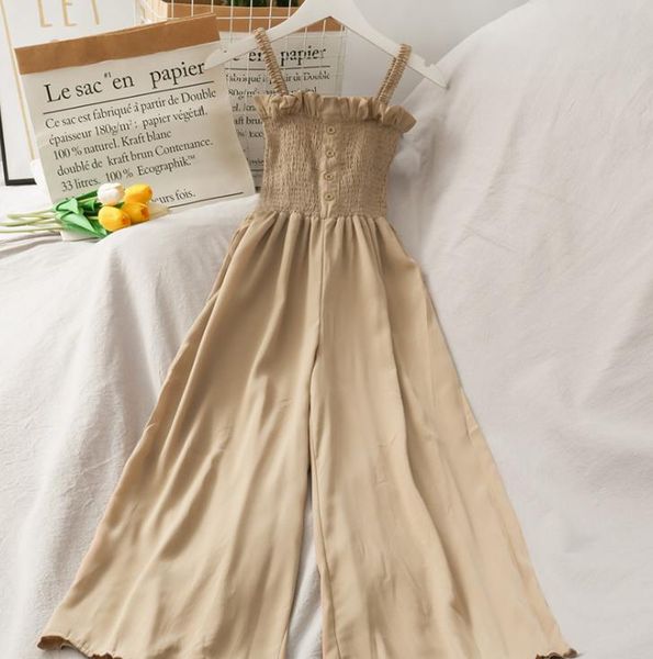 

wholesale chiffon rompers womens jumpsuit summer boho ruched cropped i strap party sleeves loose pants bodysuit feminino, Black;white