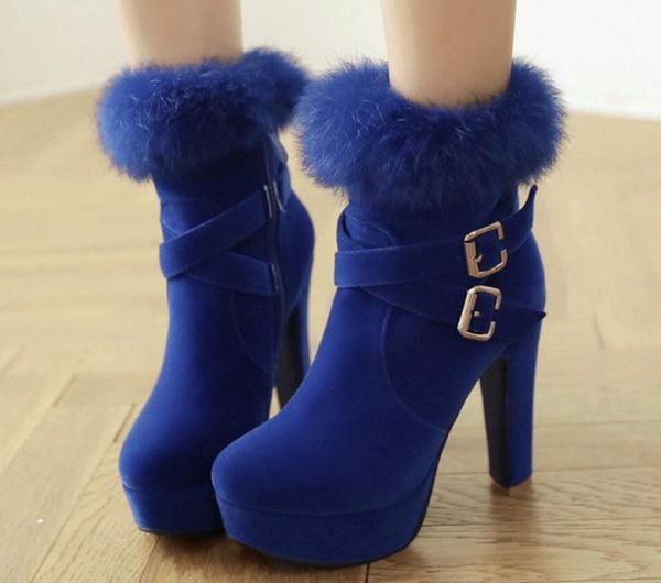

2019 women's boots in winter with new style high heel coarse heel round head waterproof table suede@9057, Black