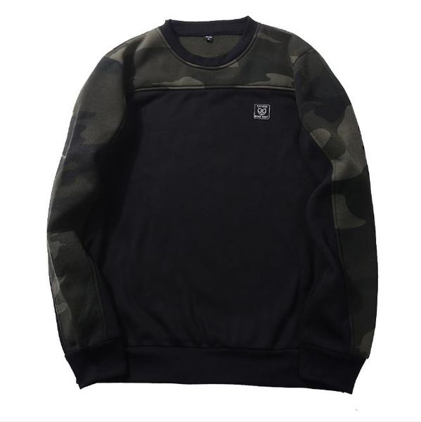 

fashion men's hoodie camouflage pattern splicing round neck pullover men's fleece casual sweatshirt s-2xl, Black