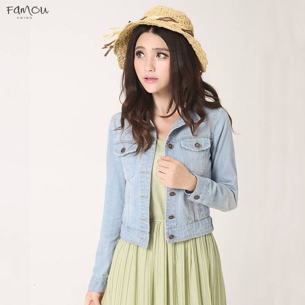 

Autumn Newly Vintage Clothes Denim Coats Fashion Turn-Down Collar Women Crop Top Solid Lapel Neck Slim Long Sleeve Ladies Jackets 62471
