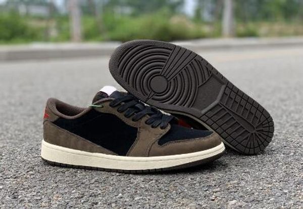 

2019 travis scotts 1 low og sp dark mocha cactus jack 1s men basketball shoes sports sneakers with original