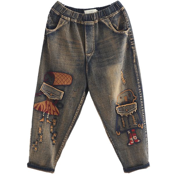 

новые белые джинсы кнопки стикера девятиминутные штаны, Blue