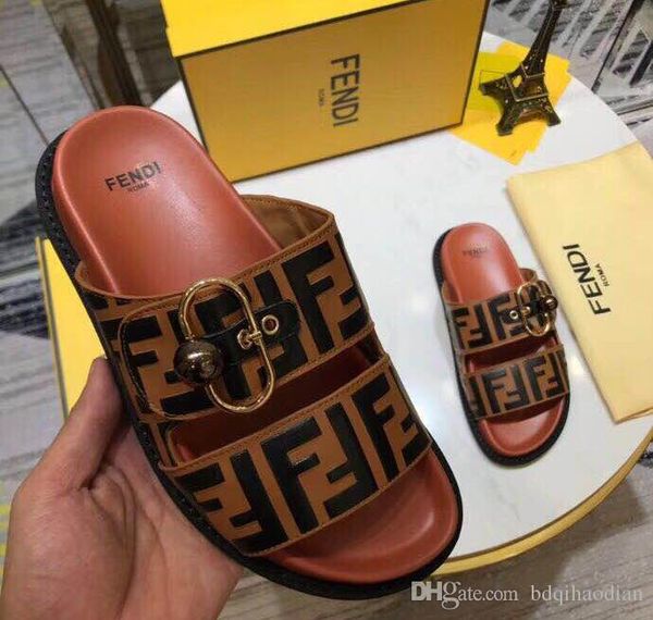 

brand women's fashion classical shoes casual slide flat sandals leather slipper indoor l beach, Black
