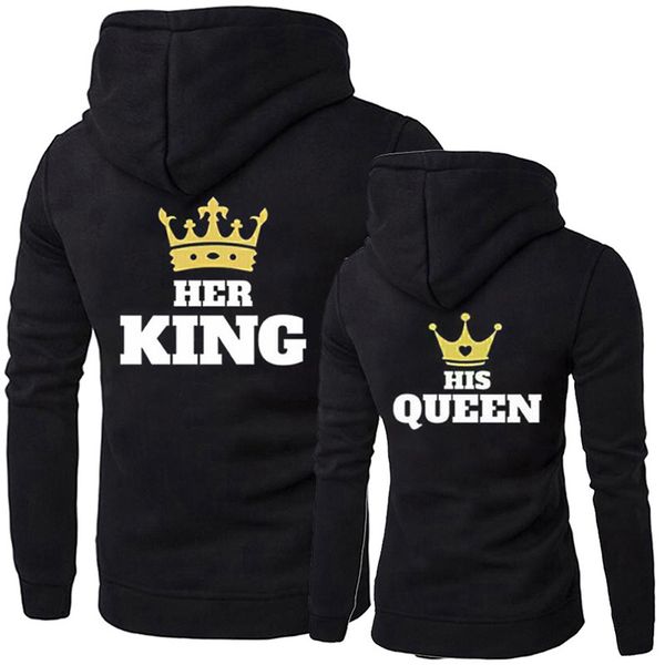 

her king his queen couple hooded print sweatshirt casual winter long sleeve fashion women letter hoodies 2020 women's clothing, Black