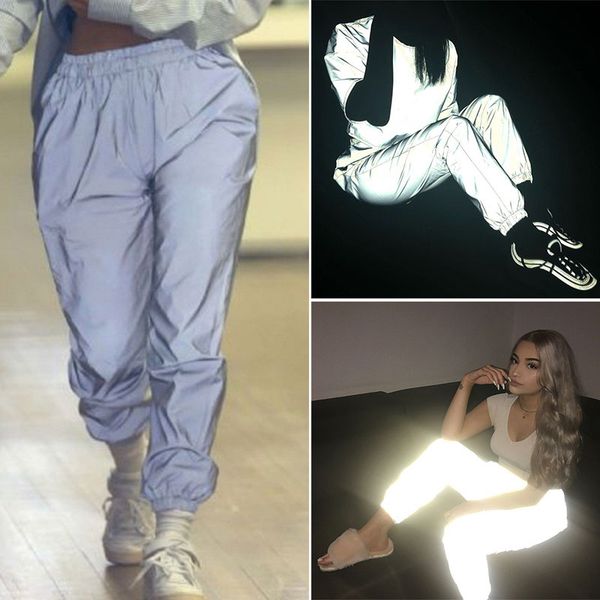 

luminous pants elastic long fashion night reflective climbing party running clubwear trousers, Black;blue
