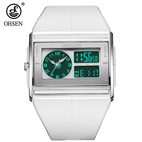 

ohsen men dual display wristwatches 50m waterproof outdoor sport white silicone watch chronograph clock relogio masculino