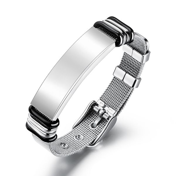 

stainless steel strap net with smooth bracelet simple titanium steel men's bracelet 3-gh934, Golden;silver