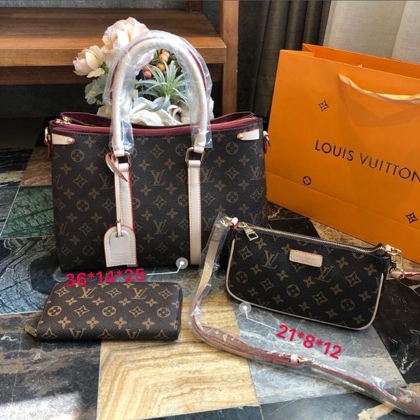 

2019 three-piece fashion new designers handbag classic selling style real cow high leather tote bag shoulder shopping--5