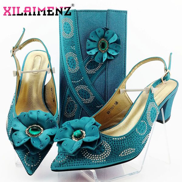 

latest 2019 african design italian shoes and bag set pointed toe italian royal paty matching shoes and bag in blue color, Black