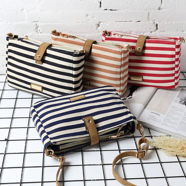 

women's bag fashion simple striped canvas one-shoulder slant bag retro casual small square soft