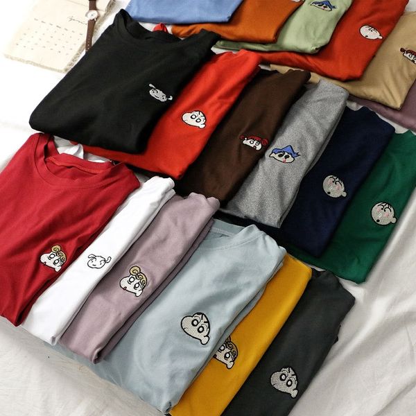 

nh7yi taiwan station 18-color loose crayon new embroidery short-sleeved women's female taiwan station 18-color loose crayon new t-sh, White