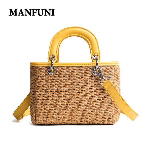

manfuni 2019 new straw bag ladies beach bag hit color portable small square shoulder messenger bags