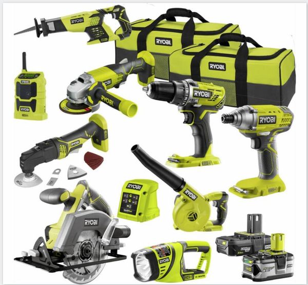 

Ryobi 9 шт электроинструмент комбинированный комплект 18V ONE+ 2.5/5.0 Ah 2 x аккумулятор + зарядное устройство