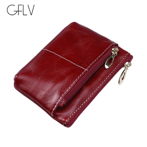 

gflv casual genuine leather coin purses women vintage zipper purse business mini wallet with key holder, Red;black