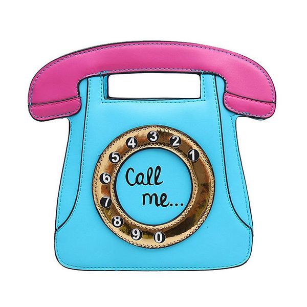 

telephone shaped women retro cross body bag pu leather clutch purse chain bag(blue+pink