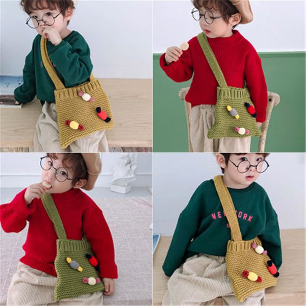 

children girl kids necklace bag mini small cute cartoon candy wool knitted solid coin purse accessories-ypc5-w9, Silver