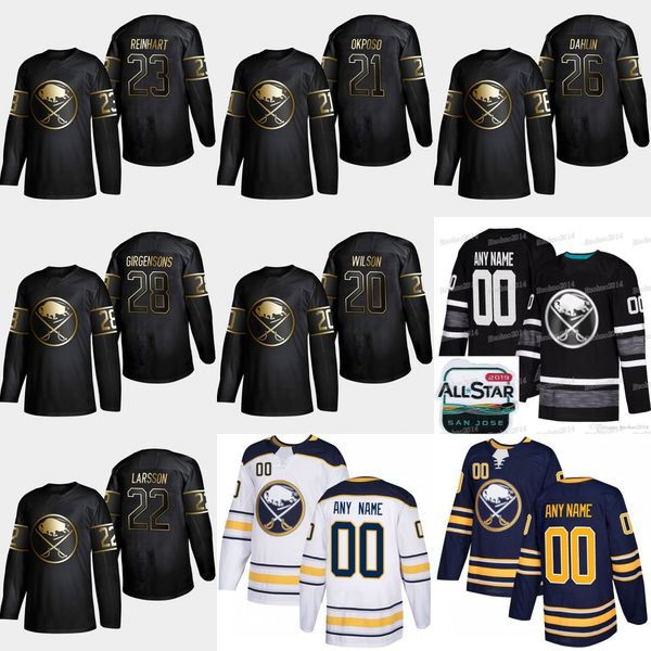 

2019 Golden Edition Buffalo Sabres 28 Zemgus Girgensons 20 Scott Wilson 26 Rasmus Dahlin 23 Sam Reinhart Johan Larsson Kyle Okposo Jerseys