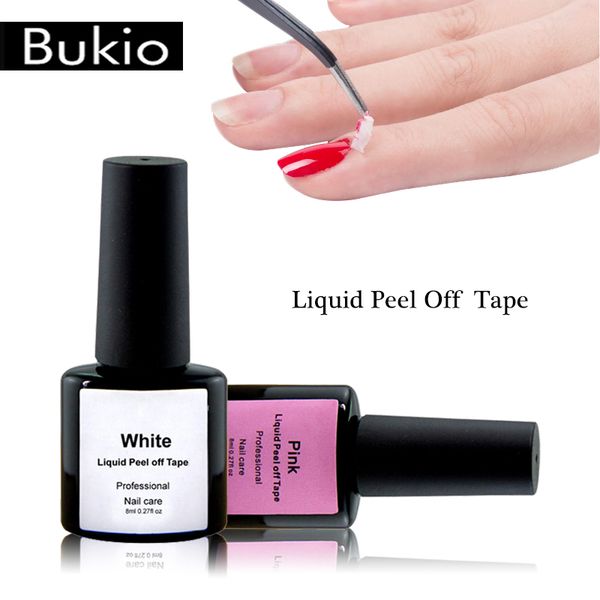 

bukio peel off edge clean pink white liquid nail art gel polish 8ml easy remove base coat liquid tape polish manicure lacquer, Red;pink