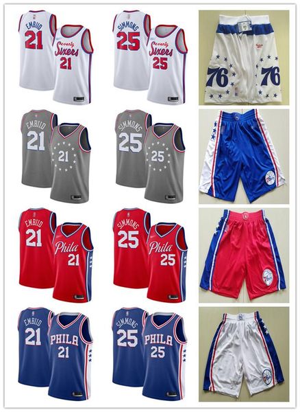 

mens philadelphia 76ers throwback joel 21 embiid ben 25 simmons hardwood classics basketball jersey basketball shorts blue, Black;red